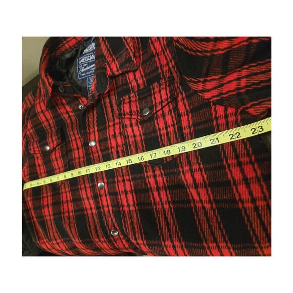 American Rag Red Black Plaid Quilted Shirt Faux Suede Elbow Patches Snap Large - Picture 8 of 9